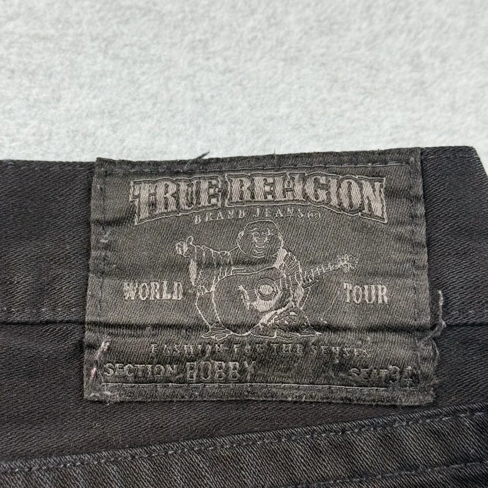 True Religion Straight Leg Bobby Jeans Mens 40 Black Raw Hem Made in USA Denim